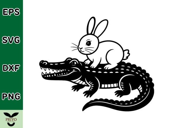 Cute Rabbit Riding on a Crocodile SVG